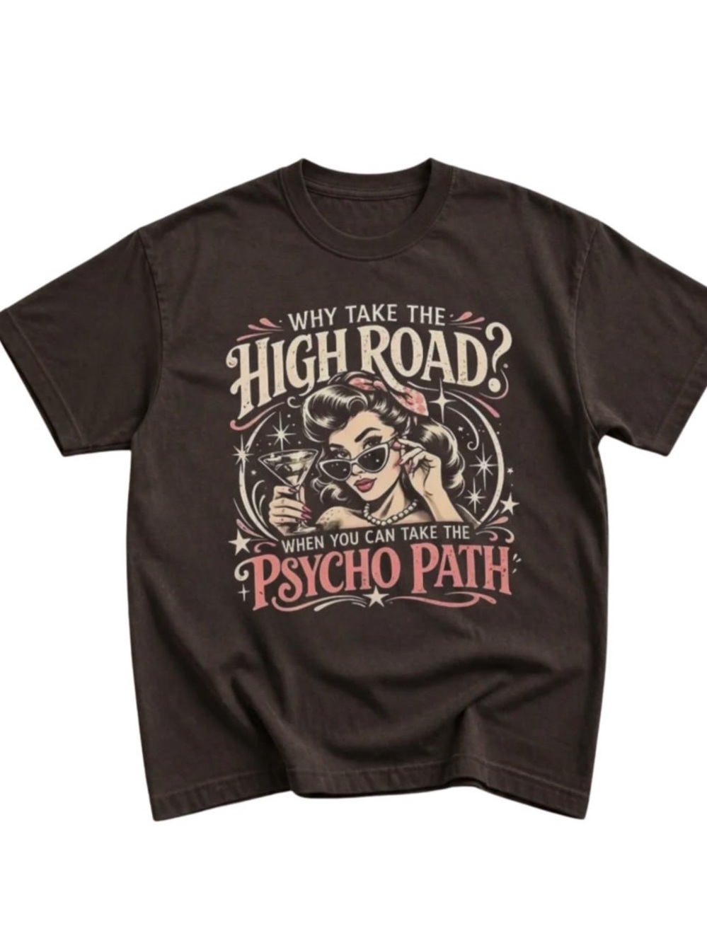 Brown high road Short-Sleeve Graphic Tee with Pink and Cream Print
